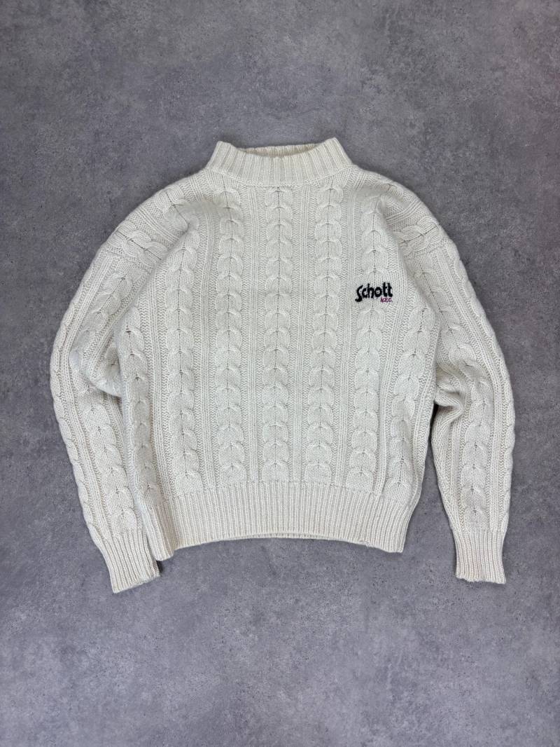 Vintage Schott Nyc Sportswear Pullover | Beiger Cable Knit Strickpullover Unisex Winter Sweater Größe M von RegardezVintage
