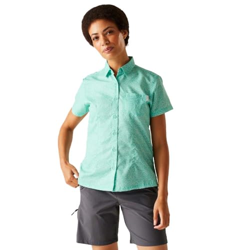 Regatta Damen Funktionsbluse Bluse Wanderbluse Mindano VIII, Farbe:Türkis, Artikel:-C3B Aruba Blue Leaf Print, Größe:42 von Regatta