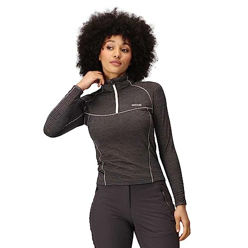 Regatta Damen Yonder Women's Quick Dry Long Sleeve Zip Neck Top T-Shirt, Seal Grey(White), 46 von Regatta