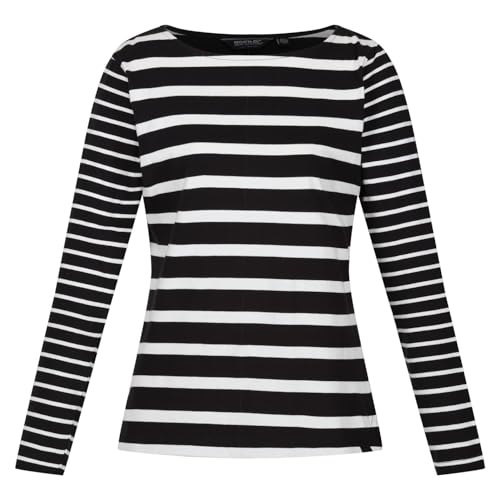 Regatta Farida Damen T-Shirt aus Baumwolle mit Streifen, Schwarz/Schneeweiß, 38 von Regatta