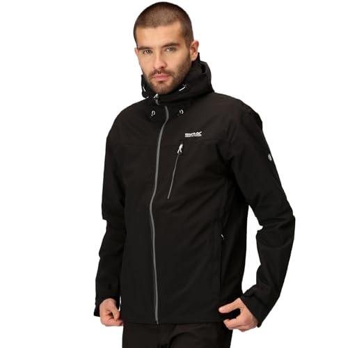 Regatta Herren Birchdale, Impermeable Y Transpirable Con Capucha Sellada para Senderismo De Rendimiento Activo Jackets Waterproof Shell Jacke, Schwarz/Magnet, l von Regatta