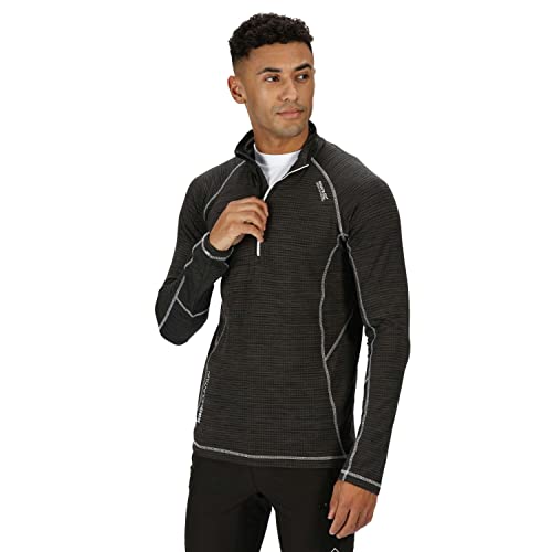 Regatta Herren Yonder Quick Drying Zip Neck Long Sleeve Grid Jersey T-Shirts/Polo-Hemden/Westen, Schwarz, 3XL von Regatta