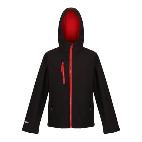 Regatta Professionelle Jungen Ablaze 3-lagige Softshelljacke, Schwarz Klassisch Rot, 7-8 Jahre von Regatta