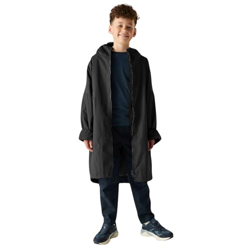 Regatta Übergroßer wasserdichter Wickelmantel für Kinder, schwarz / dunkelgrau, 5-9 Years von Regatta