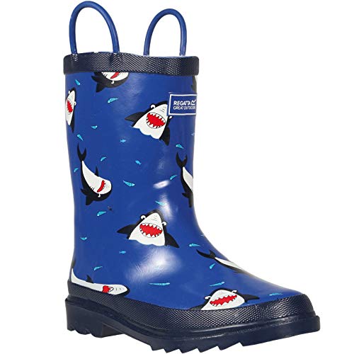 Regatta Unisex-Kinder Minnow' Rubber Cotton Lined Eva Footbed Print Wellingtons Gummistiefel, Blau (Shark/Nautical Blue), 32 EU von Regatta