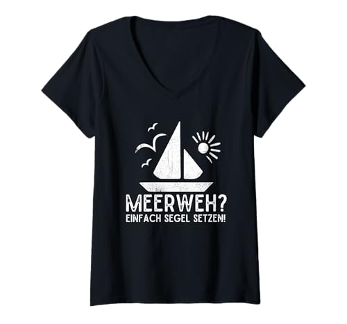 Damen Meerweh Einfach Segel Setzen Segelboot Seefahrer Ahoi T-Shirt mit V-Ausschnitt Damen Meerweh Einfach Segel Setzen Segelboot Seefahrer Ahoi T-Shirt mit V-Ausschnitt von Regattasegeln Nautik Maritimsport Geschenkidee