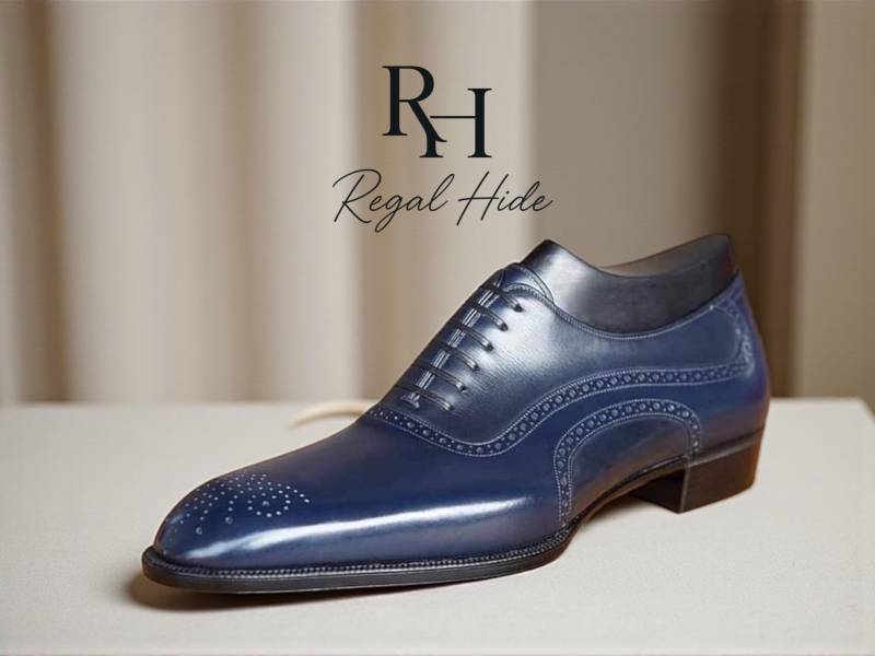 Handgefertigte Blaue Leder Oxford Brogue Schuhe | Herren Kleid von RegelHide