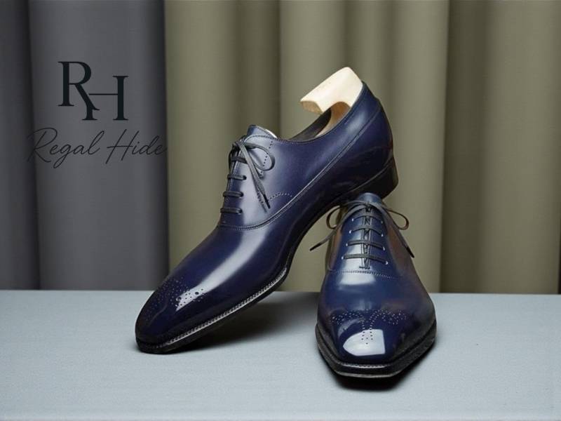 Handgefertigte Blaue Leder Oxford Brogue Schuhe | Herren Kleid von RegelHide