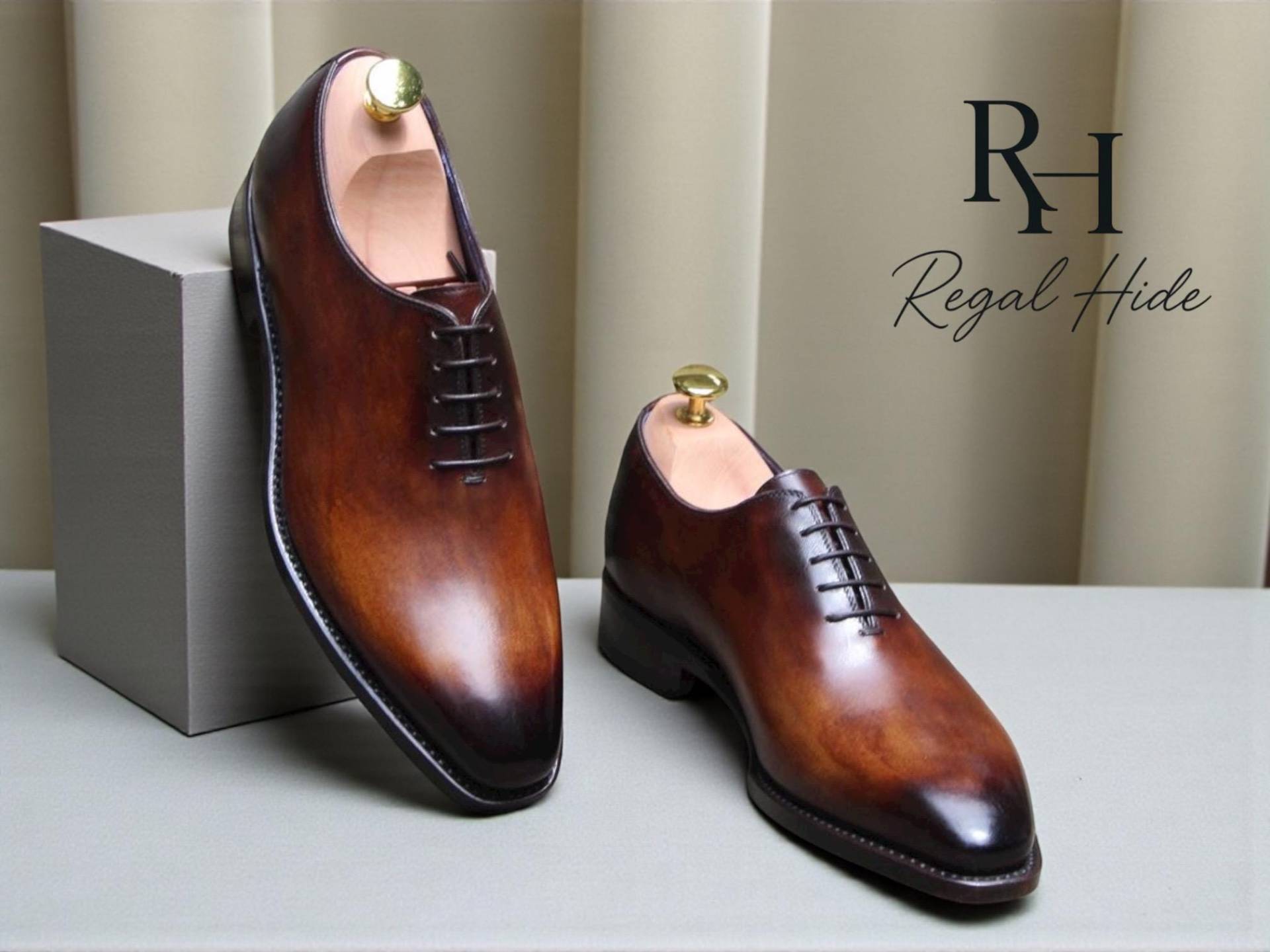 Handgefertigte Braun Handbemalte Patina Oxford Schuhe | Herren von RegelHide