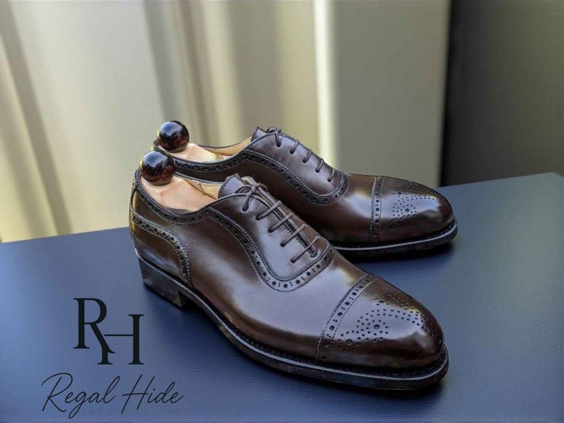 Handgefertigte Dunkelbraune Leder Oxford Brogue Schuhe | Herren-Formelle von RegelHide
