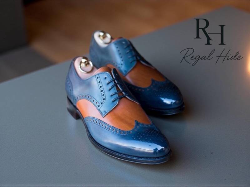 Handgefertigte Zweifarbige Leder Oxford Brogue Schuhe | Formelle Von Blue & Brown von RegelHide