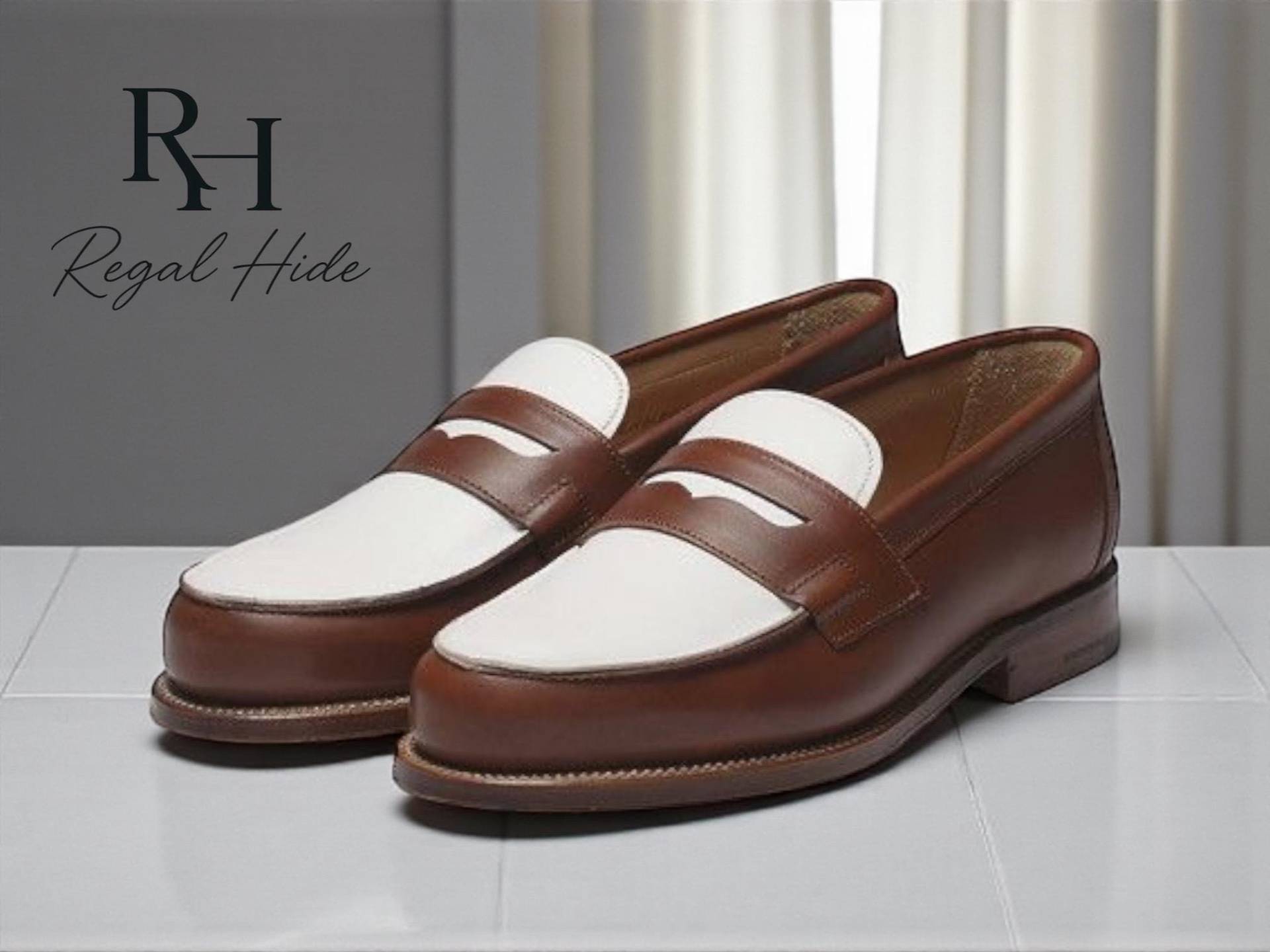 Handgefertigte Leder Zweifarbige Penny Loafers Abendschuhe | Formelle Und Lässige Schuhe von RegelHide