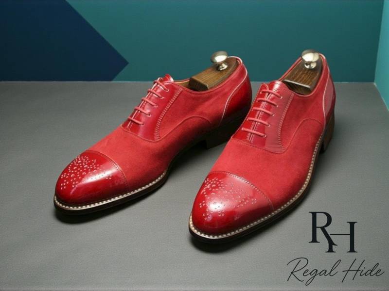Handgefertigte Rote Leder Oxford Brogue Schuhe | Herren Kleid von RegelHide