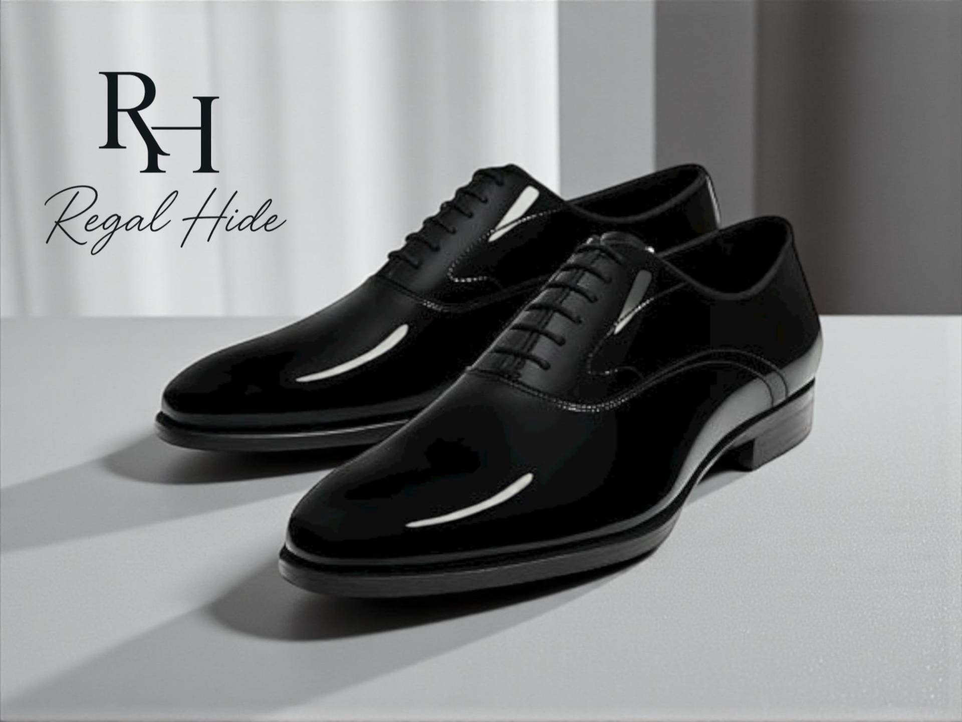 Handgefertigte Schwarze Lack Oxford Schuhe | Herren von RegelHide