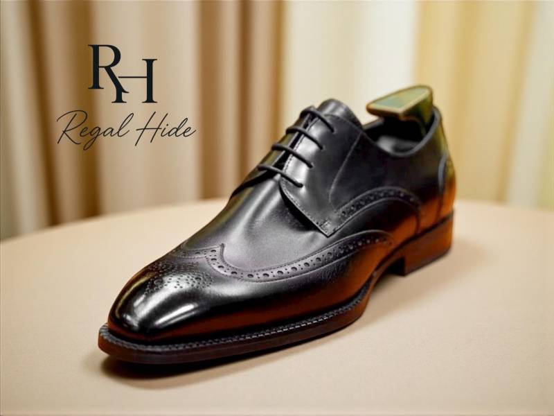 Handgefertigte Schwarze Leder Oxford Brogue Schuhe | Herren Kleid von RegelHide
