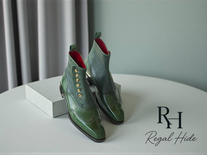 Luxus Handgefertigte Lederknopf Stiefel | Vintage Style Herrenkleid Langlebige Alltagskleidung von RegelHide