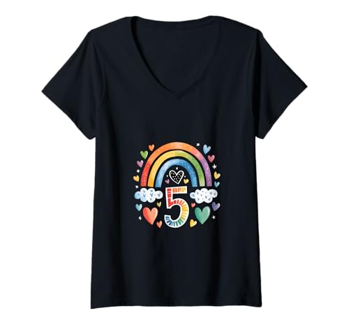 Damen Ich Bin Schon Fünf - Regenbogen 5. Geburtstag Design für Mäd T-Shirt mit V-Ausschnitt Damen Ich Bin Schon Fünf - Regenbogen 5. Geburtstag Design für Mäd T-Shirt mit V-Ausschnitt von Regenbogen 5. Geburtstagsoutfit