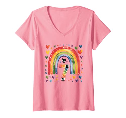 Damen Ich Bin Schon Sieben - Regenbogen 7. Geburtstag für Mädchen T-Shirt mit V-Ausschnitt Damen Ich Bin Schon Sieben - Regenbogen 7. Geburtstag für Mädchen T-Shirt mit V-Ausschnitt von Regenbogen 7. Geburtstagsoutfit
