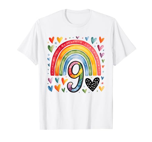 Ich Bin Schon Neun - Regenbogen 9. Geburtstag für Mädchen T-Shirt von Regenbogen 9. Geburtstagsoutfit