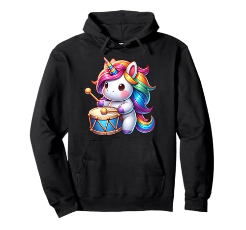 Trommeln Mit Einhorn Für Kinder Pullover Hoodie von Regenbogen Einhorn Spielt Trommel Für Kinder