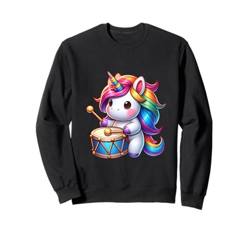 Trommeln Mit Einhorn Für Kinder Sweatshirt von Regenbogen Einhorn Spielt Trommel Für Kinder