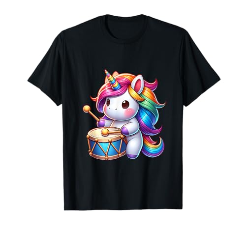 Trommeln Mit Einhorn Für Kinder T-Shirt von Regenbogen Einhorn Spielt Trommel Für Kinder