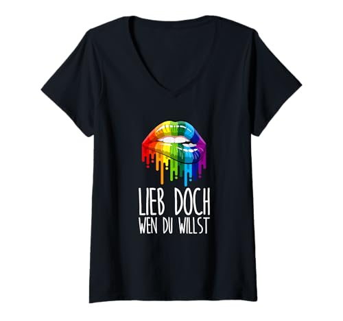 Damen Lieb doch wen du willst Regenbogen LGBTQ Pride T-Shirt mit V-Ausschnitt Damen Lieb doch wen du willst Regenbogen LGBTQ Pride T-Shirt mit V-Ausschnitt von LGBTQ+ Pride Outfit