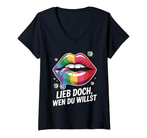 Damen Lieb Doch Wen Du Willst Regenbogen Motiv T-Shirt mit V-Ausschnitt Damen Lieb Doch Wen Du Willst Regenbogen Motiv T-Shirt mit V-Ausschnitt von Regenbogen Liebe Stolz Vielfalt Akzeptanz