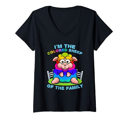 Damen Regenbogen Schaf Der Familie LGBTQ Pride Queer Sohn Tochter T-Shirt mit V-Ausschnitt Damen Regenbogen Schaf Der Familie LGBTQ Pride Queer Sohn Tochter T-Shirt mit V-Ausschnitt von Regenbogen Schaf LGBT CSD Parade Outfits