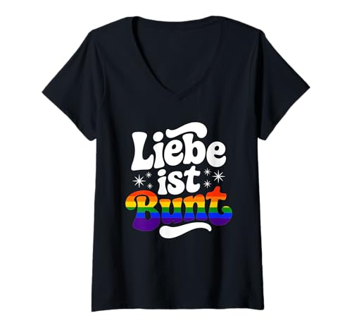 Damen Regenbogen Im Herzen Pride, Liebe Im Herzen T-Shirt mit V-Ausschnitt Damen Regenbogen Im Herzen Pride, Liebe Im Herzen T-Shirt mit V-Ausschnitt von Regenbogen Stolz Herz Liebe Vielfalt Freude