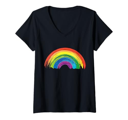 Damen Regenbogen Kostüm Damen Herren Kinder Karneval Fasching T-Shirt mit V-Ausschnitt von Regenbogen Tshirt Damen Herren Kinder