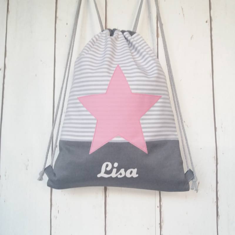 Turnbeutel Grau Rosa Für Kinder, Turnbeutel, Sporttasche, Kindergartentasche Personalisierbar Mit Namen von RegenbogenDesign