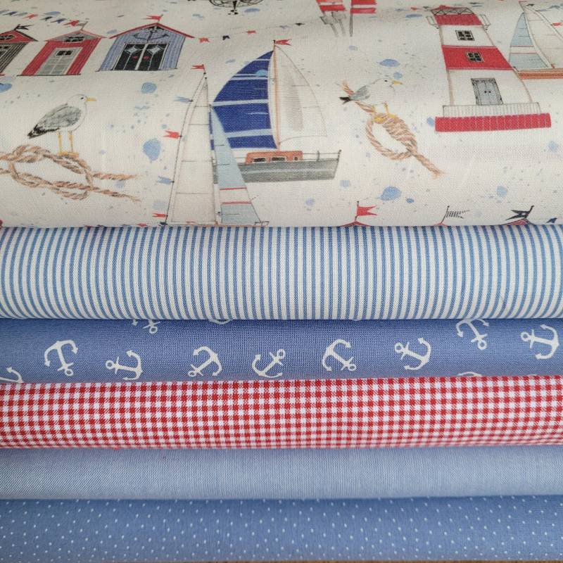 stoffpaket Maritim 6 X 25 cm 75 Aus Westfalenstoffe Und Acufactum Für Kleine Nähprojekte, Puppenkleidung, Applikationen, 100% Baumwolle von RegenbogenDesign