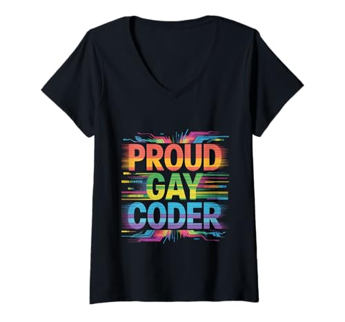 Damen Proud Gay Coder LGBTQ -Softwareprogrammierer Stolz - T-Shirt mit V-Ausschnitt Damen Proud Gay Coder LGBTQ -Softwareprogrammierer Stolz - T-Shirt mit V-Ausschnitt von Regenbogenprogrammierer Tech Pride