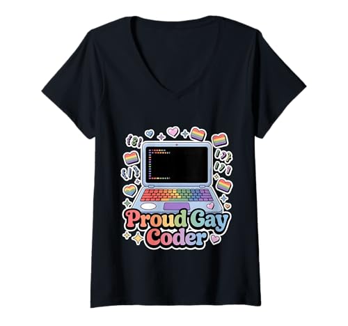 Damen Proud Gay Coder LGBTQ -Softwareprogrammierer Stolz T-Shirt mit V-Ausschnitt Damen Proud Gay Coder LGBTQ -Softwareprogrammierer Stolz T-Shirt mit V-Ausschnitt von Regenbogenprogrammierer Tech Pride