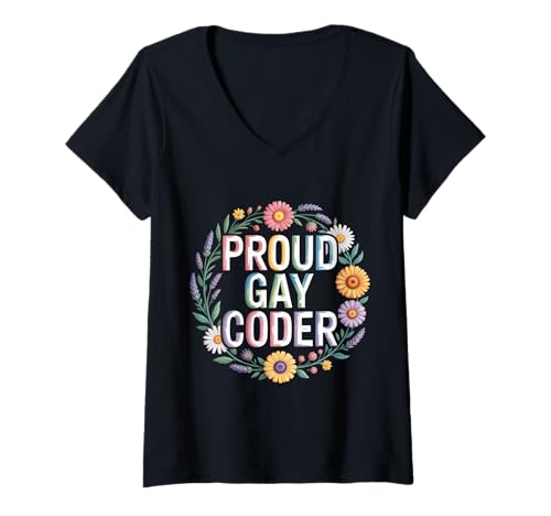 Damen Proud Gay Coder LGBTQ -Softwareprogrammierer Stolz |- T-Shirt mit V-Ausschnitt Damen Proud Gay Coder LGBTQ -Softwareprogrammierer Stolz |- T-Shirt mit V-Ausschnitt von Regenbogenprogrammierer Tech Pride