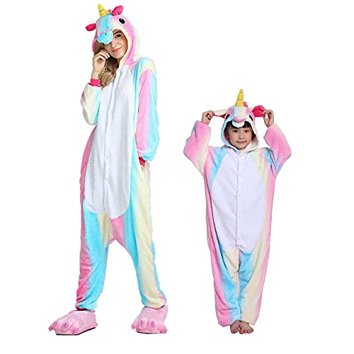 Einhorn Kostüm Pyjama Pegasus Onesie Overall für Männer, Frauen, Kinder Halloween Party Onsie Overall Nachthemd Nachtwäsche Colorful 2019 S von Regenboghorn