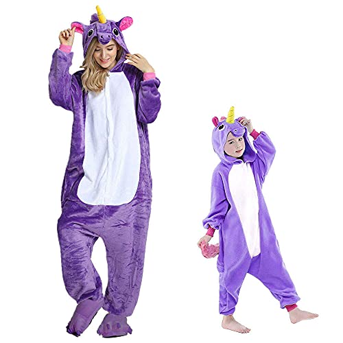 Regenboghorn Einhorn Kostüm Pyjama Pegasus Onesie Overall für Männer, Frauen, Kinder Halloween Party Onsie Overall Nachthemd Nachtwäsche Lila Pegasus S von Regenboghorn