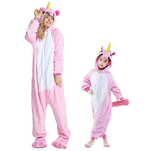 Regenboghorn Einhorn Kostüm Pyjama Pegasus Onesie Overall für Männer, Frauen, Kinder Halloween Party Onsie Overall Nachthemd Nachtwäsche Pink Pegasus S von Regenboghorn