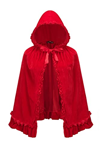 Regenboog Girls Velvet Little Red Riding Hood Cape,Red Velvet Cape for Girls,Halloween Costume for Women,Cosplay Fancy Cape,Red,Small/55cm/21.5inch von Regenboog