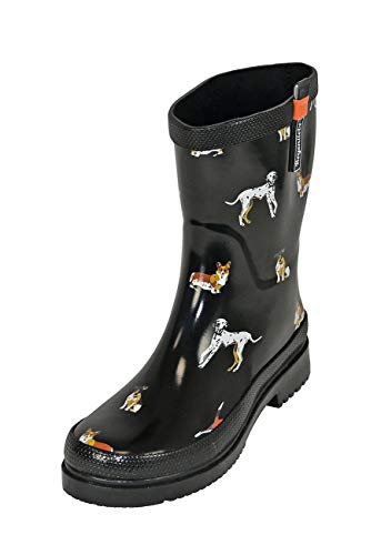 Regenliebe Damen Gummistiefel Waldi Halbschaft Regenstiefel Hunde Motiv, Farbe:schwarz, Größe:36 EU von Regenliebe