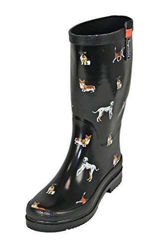 Regenliebe Damen Gummistiefel Waldi Langschaft Regenstiefel Hunde Motiv, Farbe:schwarz, Größe:38 EU von Regenliebe