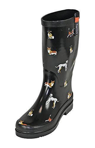 Regenliebe Damen Gummistiefel Waldi High Langschaft Regenstiefel Hunde Motiv, Farbe:schwarz, Größe:41 EU von Regenliebe
