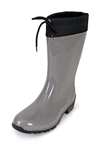 Regenliebe Damen Gummistiefel de Fieselregen Regenstiefel Langschaft, Farbe:silbergrau/schwarz, Größe:39 EU von Regenliebe