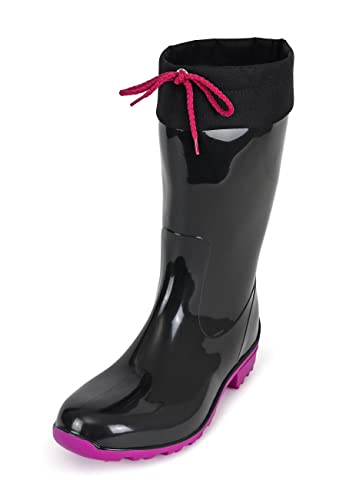 Regenliebe Damen Gummistiefel de Fieselregen Regenstiefel Langschaft, Farbe:schwarz/fuchsia, Größe:42 EU von Regenliebe