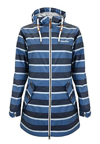 Regenliebe Damen Regenmantel Friesennerz gestreift navy Regenjacke mit tailliertem Schnitt und Taillenregulierung, Größe:36 von Regenliebe