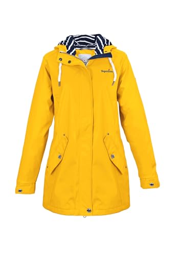 Regenliebe Damen Regenmantel | Friesennerz tailliert | gestreiftes Innenfutter | winddicht und wasserdicht, Größe:36, Farbe:gelb von Regenliebe