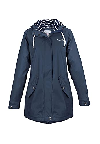 Regenliebe Damen Regenmantel Friesennerz gestreiftes Innenfutter, Größe:36, Farbe:navy von Regenliebe