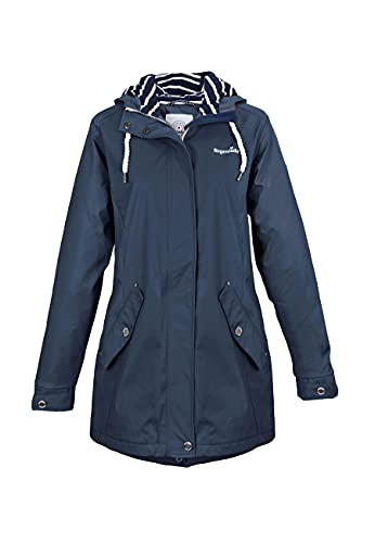Regenliebe Damen Regenmantel | Friesennerz tailliert | gestreiftes Innenfutter | winddicht und wasserdicht, Größe:48, Farbe:navy von Regenliebe