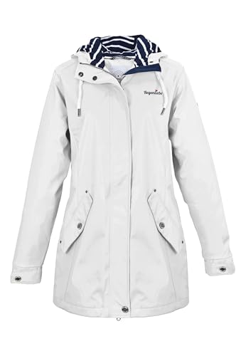 Regenliebe Damen Regenmantel | Friesennerz tailliert | gestreiftes Innenfutter | winddicht und wasserdicht, Größe:38, Farbe:weiß von Regenliebe